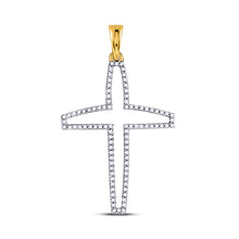  10k Yellow Gold Mens Round Diamond Cross Outline Charm Pendant 1/4 Cttw