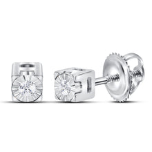  Sterling Silver Womens Round Diamond Solitaire Stud Earrings 1/20 Cttw