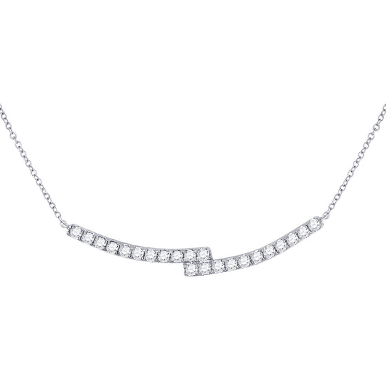14k White Gold Womens Round Diamond Curved Bypass Bar Necklace 1 Cttw