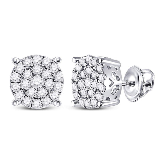 14k White Gold Womens Round Diamond Cluster Earrings 1 Cttw