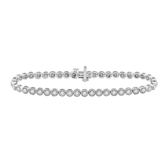 14k White Gold Womens Round Diamond Tennis Bracelet 2 Cttw
