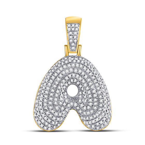 10k Yellow Gold Mens Round Diamond Bubble A Letter Charm Pendant 3/4 Cttw