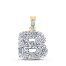  10k Yellow Gold Mens Round Diamond Bubble B Letter Charm Pendant 3/4 Cttw