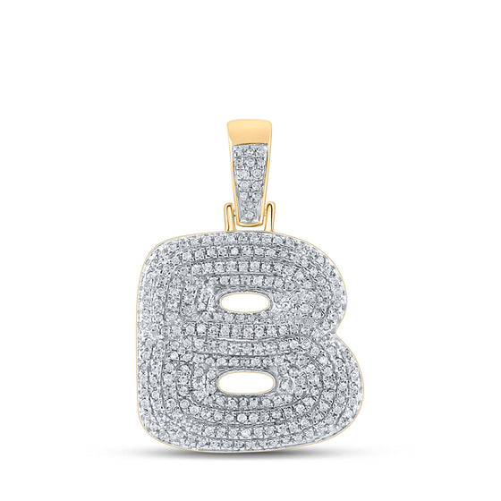 10k Yellow Gold Mens Round Diamond Bubble B Letter Charm Pendant 3/4 Cttw