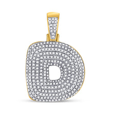  10k Yellow Gold Mens Round Diamond Bubble D Letter Charm Pendant 7/8 Cttw