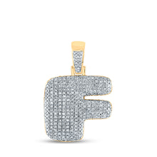 10k Yellow Gold Mens Round Diamond Bubble F Letter Charm Pendant 7/8 Cttw