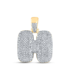  10k Yellow Gold Mens Round Diamond Bubble H Letter Charm Pendant 7/8 Cttw