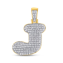  10k Yellow Gold Mens Round Diamond Bubble J Letter Charm Pendant 5/8 Cttw