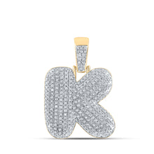  10k Yellow Gold Mens Round Diamond Bubble K Letter Charm Pendant 3/4 Cttw