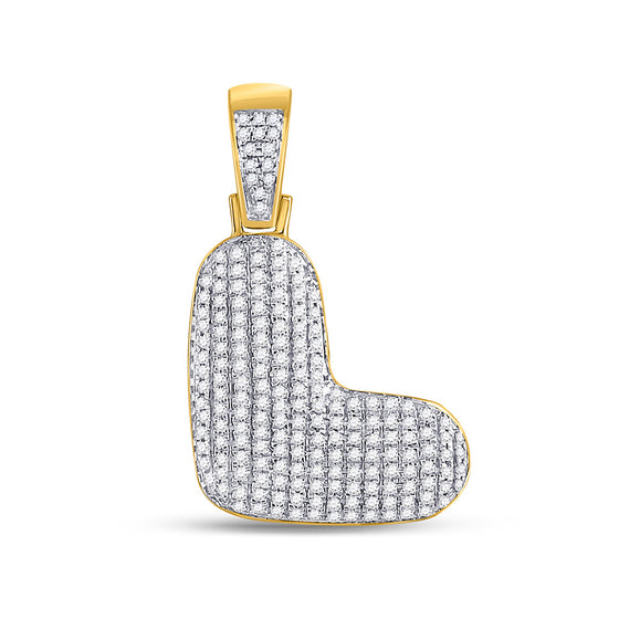 10k Yellow Gold Mens Round Diamond Bubble L Letter Charm Pendant 1/2 Cttw
