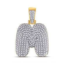  10k Yellow Gold Mens Round Diamond Bubble M Letter Charm Pendant 3/4 Cttw