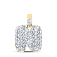 10k Yellow Gold Mens Round Diamond Bubble N Letter Charm Pendant 7/8 Cttw