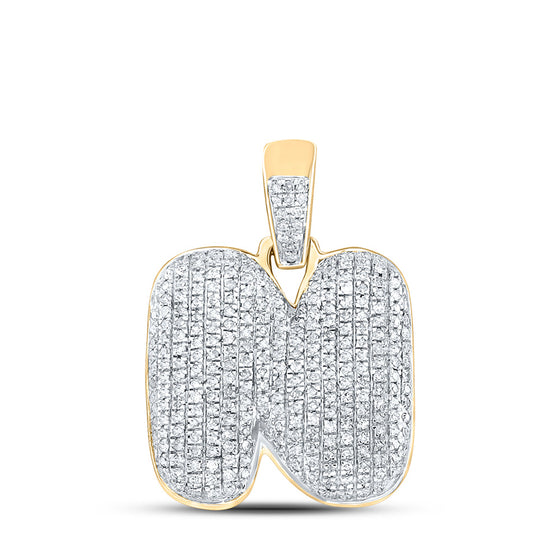 10k Yellow Gold Mens Round Diamond Bubble N Letter Charm Pendant 7/8 Cttw