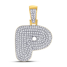  10k Yellow Gold Mens Round Diamond Bubble P Letter Charm Pendant 3/4 Cttw