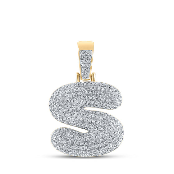 10k Yellow Gold Mens Round Diamond Bubble S Letter Charm Pendant 3/4 Cttw