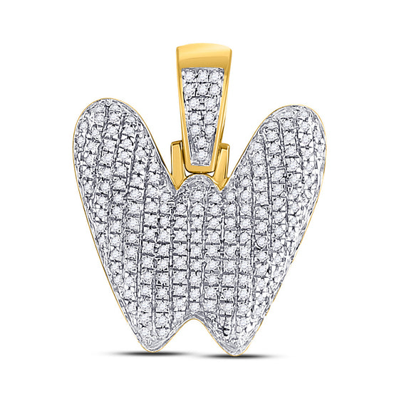 10k Yellow Gold Mens Round Diamond Bubble W Letter Charm Pendant 1/2 Cttw