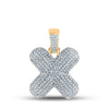 10k Yellow Gold Mens Round Diamond Bubble X Letter Charm Pendant 7/8 Cttw