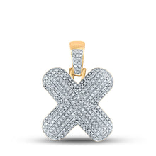  10k Yellow Gold Mens Round Diamond Bubble X Letter Charm Pendant 7/8 Cttw