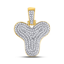  10k Yellow Gold Mens Round Diamond Bubble Y Letter Charm Pendant 1/2 Cttw