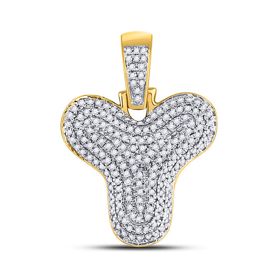 10k Yellow Gold Mens Round Diamond Bubble Y Letter Charm Pendant 1/2 Cttw
