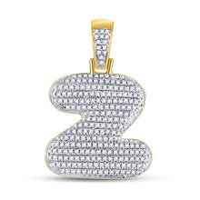  10k Yellow Gold Mens Round Diamond Bubble Z Letter Charm Pendant 3/4 Cttw