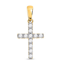  14k Yellow Gold Womens Round Diamond Cross Pendant 1/5 Cttw