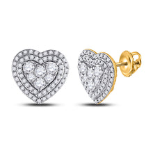  14k Yellow Gold Womens Round Diamond Heart Cluster Earrings 1 Cttw