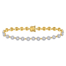  14k Yellow Gold Womens Round Diamond Halo Cluster Tennis Bracelet 2 Cttw