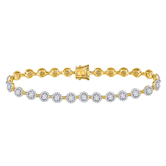 14k Yellow Gold Womens Round Diamond Halo Cluster Tennis Bracelet 2 Cttw