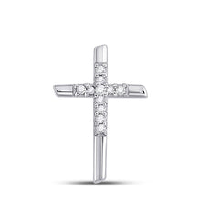  10k White Gold Womens Round Diamond Cross Pendant 1/12 Cttw