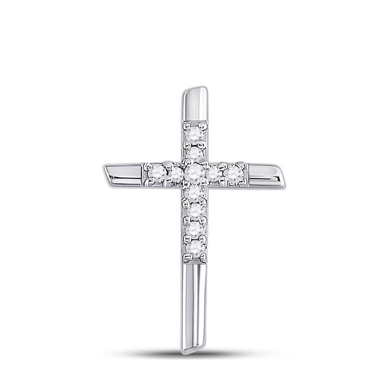 10k White Gold Womens Round Diamond Cross Pendant 1/12 Cttw