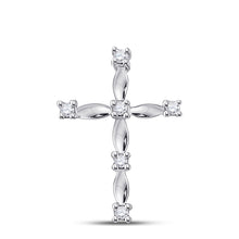  10k White Gold Womens Round Diamond Cross Pendant 1/20 Cttw