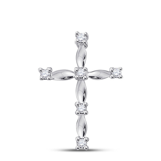 10k White Gold Womens Round Diamond Cross Pendant 1/20 Cttw