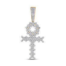  10k Yellow Gold Mens Round Diamond Ankh Cross Charm Pendant 1 Cttw