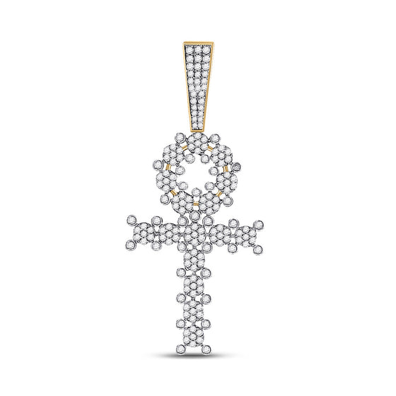 10k Yellow Gold Mens Round Diamond Ankh Cross Charm Pendant 1 Cttw
