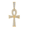 10k Yellow Gold Mens Round Diamond Ankh Cross Charm Pendant 1-3/4 Cttw