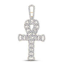  10k Yellow Gold Mens Round Diamond Ankh Cross Charm Pendant 7/8 Cttw