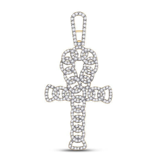 10k Yellow Gold Mens Round Diamond Ankh Cross Charm Pendant 7/8 Cttw