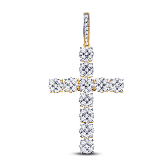 10k Yellow Gold Mens Round Diamond Cross Charm Pendant 2 Cttw