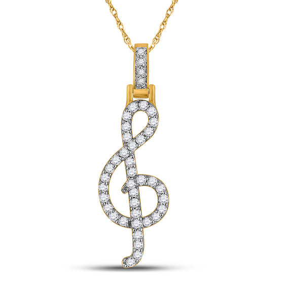 10k Yellow Gold Womens Round Diamond Music Treble Note Pendant 3/8 Cttw