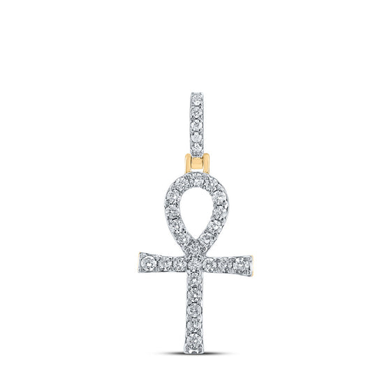 10k Yellow Gold Mens Round Diamond Ankh Cross Charm Pendant 1/2 Cttw