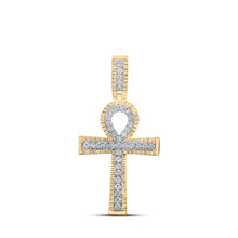  10k Yellow Gold Mens Round Diamond Ankh Cross Charm Pendant 1 Cttw