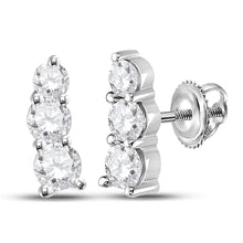  14k White Gold Womens Round Diamond Fashion 3-stone Earrings 1 Cttw