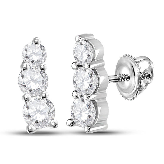 14k White Gold Womens Round Diamond Fashion 3-stone Earrings 1 Cttw