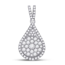  14k White Gold Womens Round Diamond Teardrop Cluster Pendant 1 Cttw