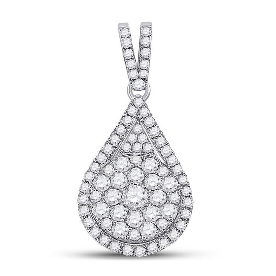 14k White Gold Womens Round Diamond Teardrop Cluster Pendant 1 Cttw