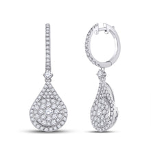  14k White Gold Womens Round Diamond Cluster Teardrop Earrings 1-1/2 Cttw