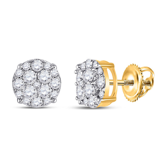 10k Yellow Gold Womens Round Diamond Cluster Earrings 1/2 Cttw