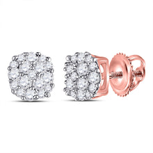  10k Rose Gold Womens Round Diamond Cluster Earrings 1/5 Cttw