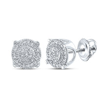  10k White Gold Womens Round Diamond Fashion Cluster Earrings 1/8 Cttw